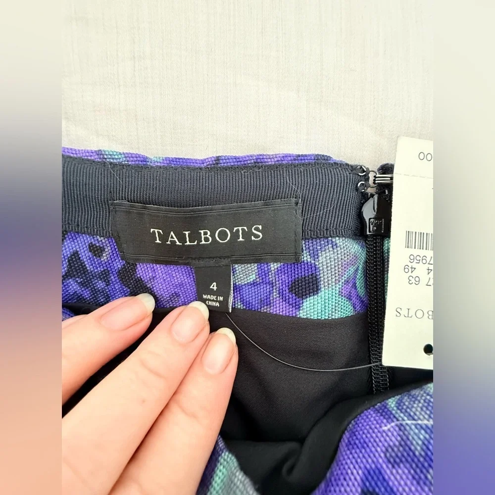 NWT Talbots Rose floral Purple mint green knee length preppy classic skirt 4